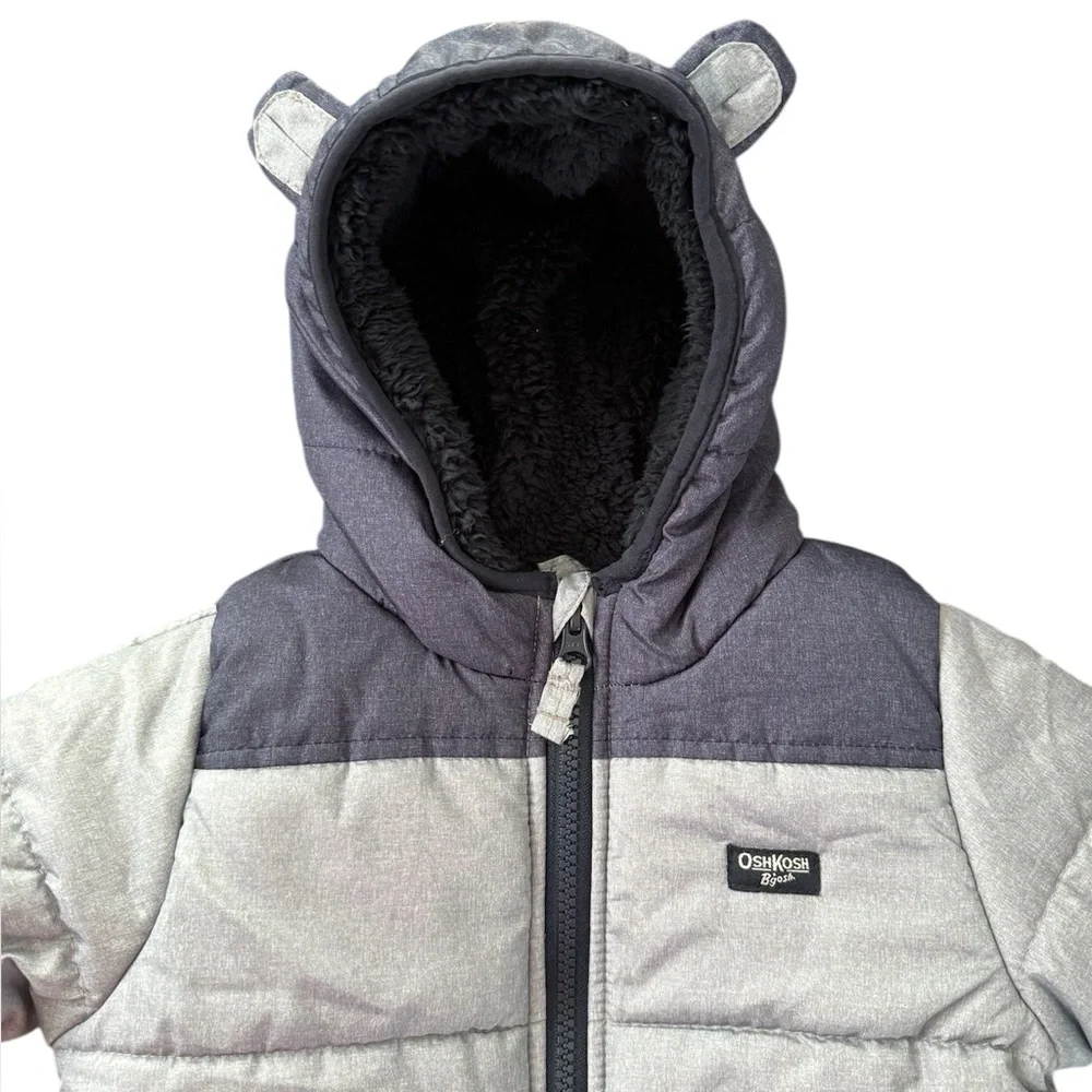OshKosh B'gosh Cozy Colorblock Navy/Gray Bear Hooded Snowsuit